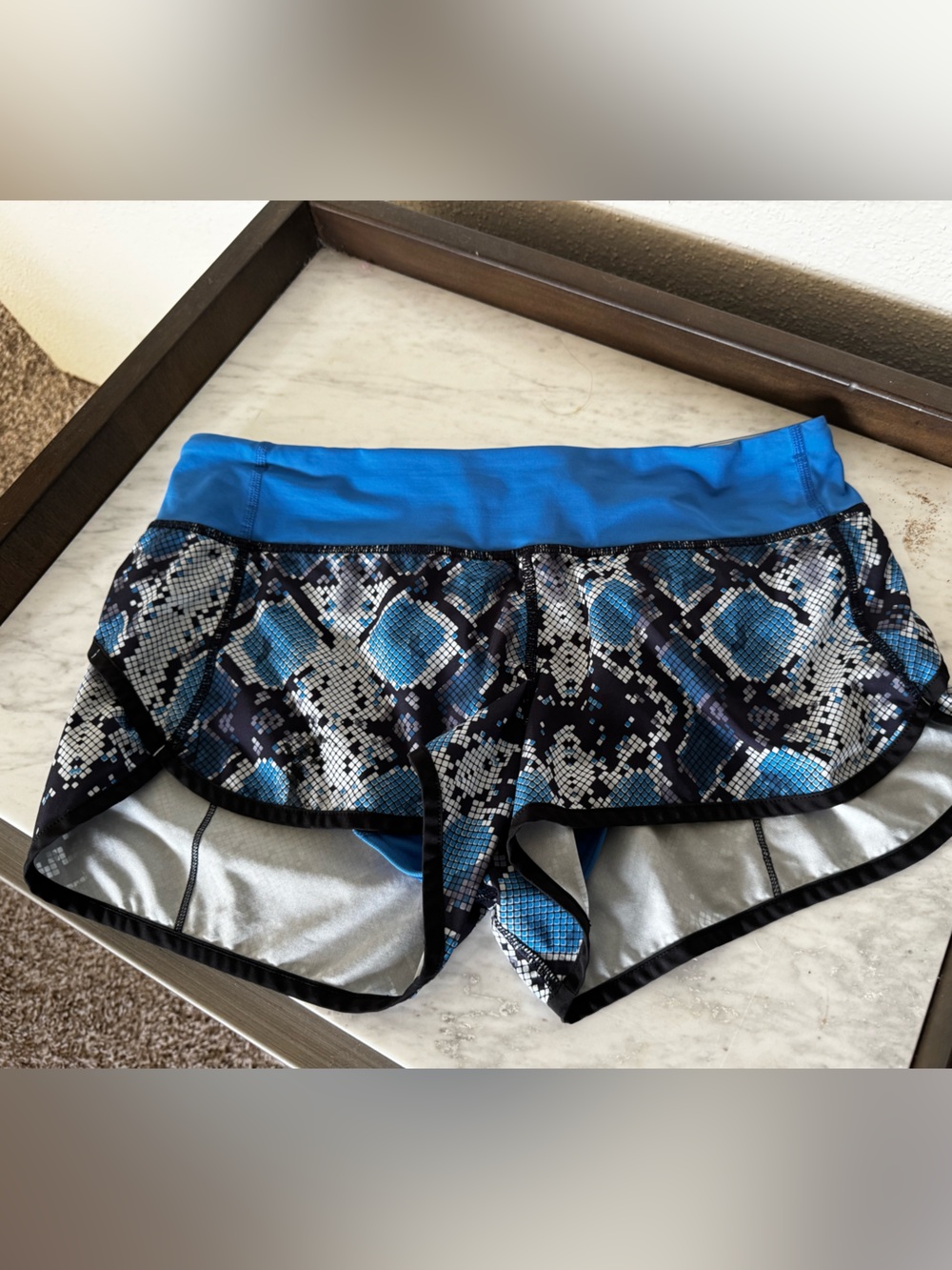 Lululemon Size 8 Blue Snake-Print Running Shorts
